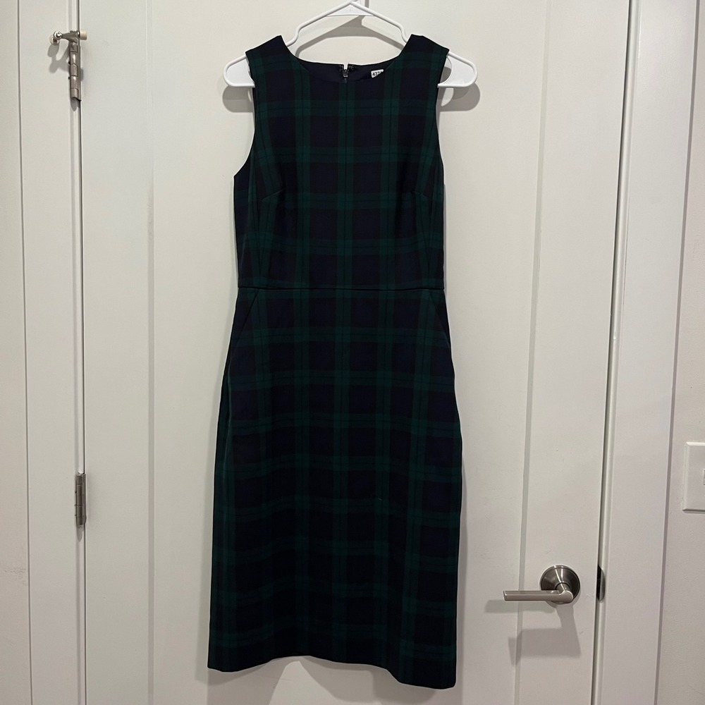 J.Crew Womens Black Watch Plaid Wool Blend Sheath Dress Green Blue 4T Tall
